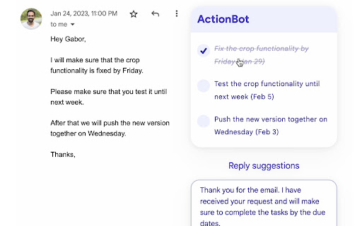 ActionBot Gmail Extension from Chrome web store to be run with OffiDocs Chromium online ActionBot Gmail Extension from Chrome web store to be run with OffiDocs Chromium online