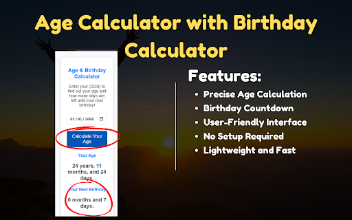 Age Calculator with Birthday Calculator from Chrome web store to be run with OffiDocs Chromium online Age Calculator with Birthday Calculator from Chrome web store to be run with OffiDocs Chromium online