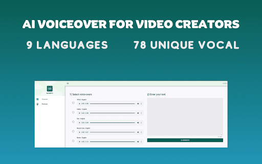 AI Voiceover for Video Creators from Chrome web store to be run with OffiDocs Chromium online AI Voiceover for Video Creators from Chrome web store to be run with OffiDocs Chromium online