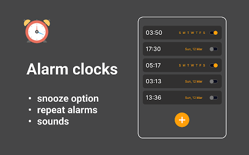 Alarm clock app from Chrome web store to be run with OffiDocs Chromium online Alarm clock app from Chrome web store to be run with OffiDocs Chromium online
