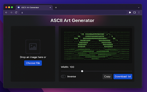 ASCII Art Generator from Chrome web store to be run with OffiDocs Chromium online ASCII Art Generator from Chrome web store to be run with OffiDocs Chromium online