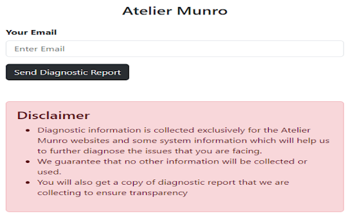 Atelier Munro Diagnostics from Chrome web store to be run with OffiDocs Chromium online Atelier Munro Diagnostics from Chrome web store to be run with OffiDocs Chromium online