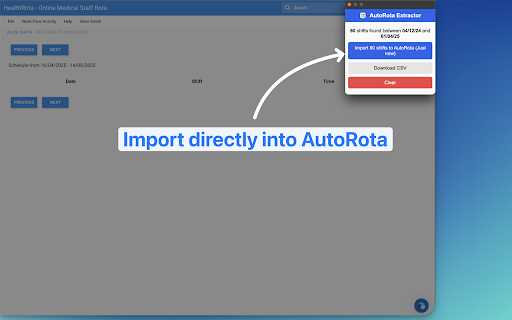 AutoRota Extractor from Chrome web store to be run with OffiDocs Chromium online AutoRota Extractor from Chrome web store to be run with OffiDocs Chromium online