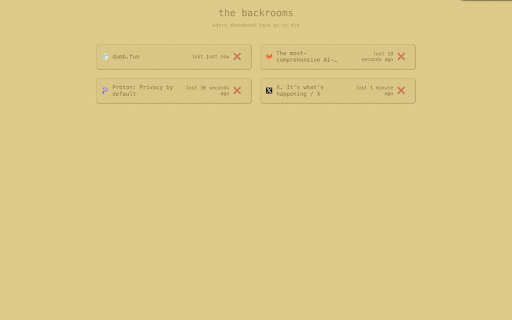 Backrooms Tab Manager from Chrome web store to be run with OffiDocs Chromium online Backrooms Tab Manager from Chrome web store to be run with OffiDocs Chromium online