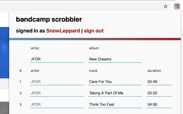 Bandcamp Scrobbler from Chrome web store to be run with OffiDocs Chromium online Bandcamp Scrobbler from Chrome web store to be run with OffiDocs Chromium online