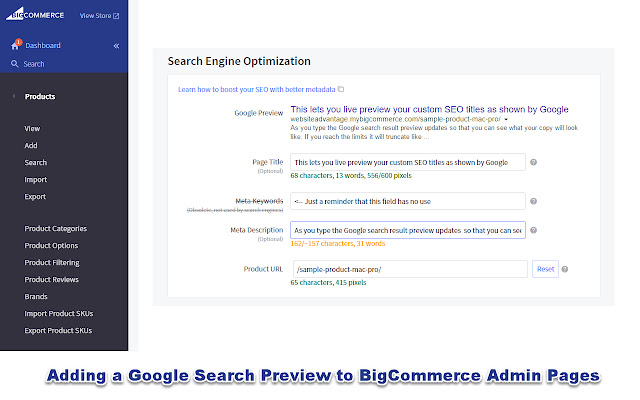 BigCommerce SEO Helper from Chrome web store to be run with OffiDocs Chromium online BigCommerce SEO Helper from Chrome web store to be run with OffiDocs Chromium online
