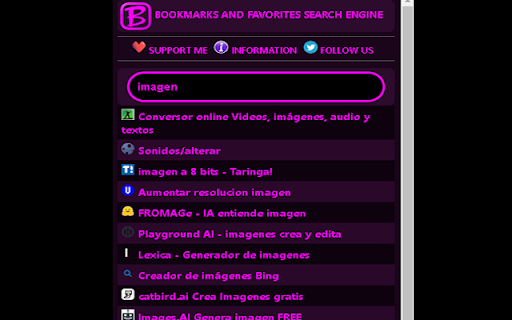 Bookmarks and Favorites Search Engine from Chrome web store to be run with OffiDocs Chromium online Bookmarks and Favorites Search Engine from Chrome web store to be run with OffiDocs Chromium online