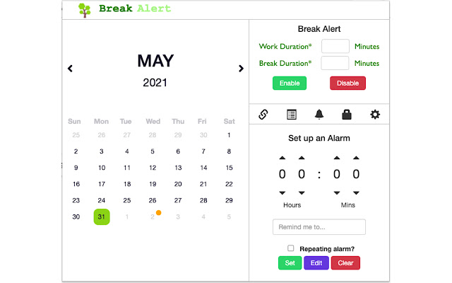 Break Alert from Chrome web store to be run with OffiDocs Chromium online Break Alert from Chrome web store to be run with OffiDocs Chromium online