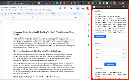 Bulk Search and Replace from Chrome web store to be run with OffiDocs Chromium online Bulk Search and Replace from Chrome web store to be run with OffiDocs Chromium online