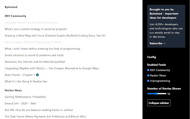 Bytesized Programming News from Chrome web store to be run with OffiDocs Chromium online Bytesized Programming News from Chrome web store to be run with OffiDocs Chromium online