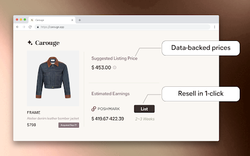 Carouge | Streamline reselling: save, create, and cross list in seconds. from Chrome web store to be run with OffiDocs Chromium online Carouge | Streamline reselling: save, create, and cross list in seconds. from Chrome web store to be run with OffiDocs Chromium online