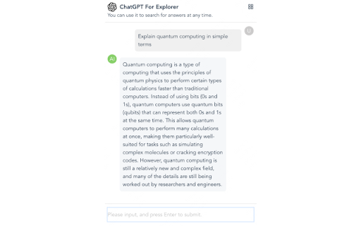 ChatGPT For Explorer from Chrome web store to be run with OffiDocs Chromium online ChatGPT For Explorer from Chrome web store to be run with OffiDocs Chromium online
