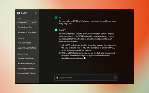 ChatGPT for Google Chrome™ from Chrome web store to be run with OffiDocs Chromium online ChatGPT for Google Chrome™ from Chrome web store to be run with OffiDocs Chromium online
