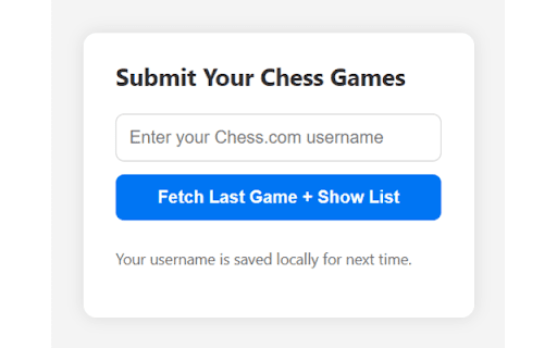 Chess Game Submitter from Chrome web store to be run with OffiDocs Chromium online Chess Game Submitter from Chrome web store to be run with OffiDocs Chromium online