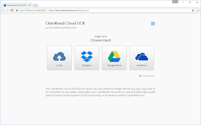 Claro Cloud OCR from Chrome web store to be run with OffiDocs Chromium online Claro Cloud OCR from Chrome web store to be run with OffiDocs Chromium online