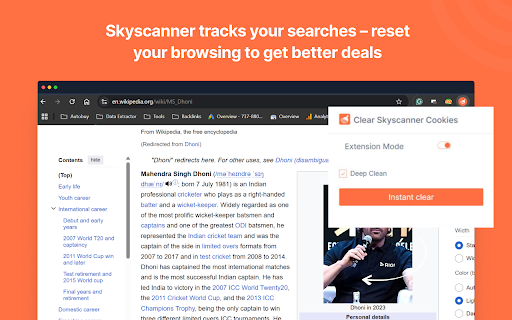 Clear Skyscanner Cookies from Chrome web store to be run with OffiDocs Chromium online Clear Skyscanner Cookies from Chrome web store to be run with OffiDocs Chromium online