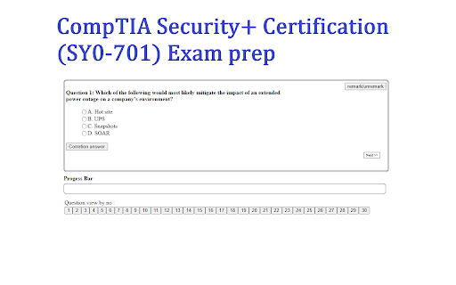 CompTIA Security+ Certification (SY0 701) prep plugin from Chrome web store to be run with OffiDocs Chromium online CompTIA Security+ Certification (SY0 701) prep plugin from Chrome web store to be run with OffiDocs Chromium online