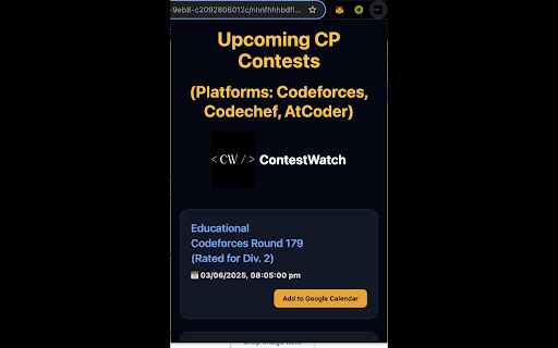 ContestWatch from Chrome web store to be run with OffiDocs Chromium online ContestWatch from Chrome web store to be run with OffiDocs Chromium online