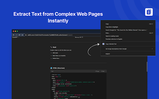 Copy Selected Text from Chrome web store to be run with OffiDocs Chromium online Copy Selected Text from Chrome web store to be run with OffiDocs Chromium online