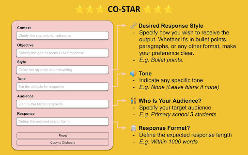 CO STAR Prompt Template from Chrome web store to be run with OffiDocs Chromium online CO STAR Prompt Template from Chrome web store to be run with OffiDocs Chromium online
