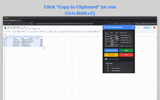 CSV to Google Sheets from Chrome web store to be run with OffiDocs Chromium online CSV to Google Sheets from Chrome web store to be run with OffiDocs Chromium online