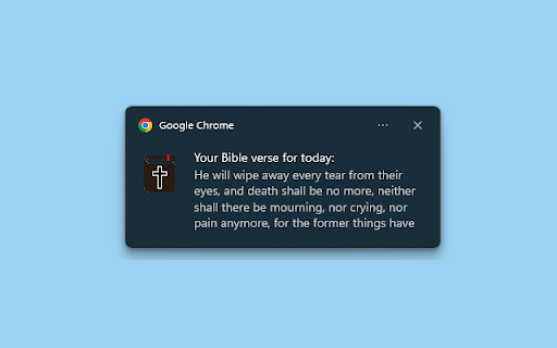 Daily Bible Verse Let the timeless wisdom of Scripture enrich your day! from Chrome web store to be run with OffiDocs Chromium online Daily Bible Verse Let the timeless wisdom of Scripture enrich your day! from Chrome web store to be run with OffiDocs Chromium online
