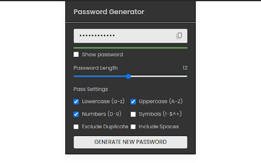 Dark Password Generator from Chrome web store to be run with OffiDocs Chromium online Dark Password Generator from Chrome web store to be run with OffiDocs Chromium online