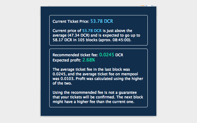 Decred Ticket Price $DCR from Chrome web store to be run with OffiDocs Chromium online Decred Ticket Price $DCR from Chrome web store to be run with OffiDocs Chromium online