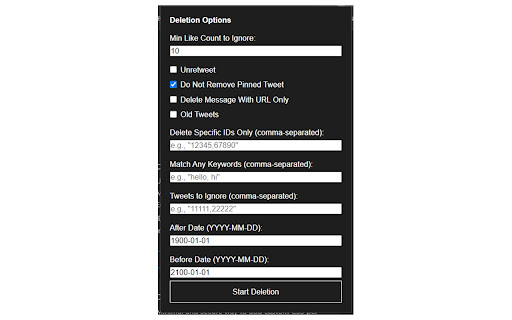 DeleteTweets from Chrome web store to be run with OffiDocs Chromium online DeleteTweets from Chrome web store to be run with OffiDocs Chromium online