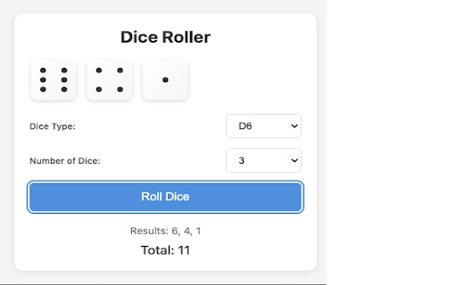 Dice Roller from Chrome web store to be run with OffiDocs Chromium online Dice Roller from Chrome web store to be run with OffiDocs Chromium online