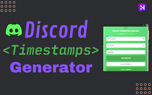 Discord Timestamp Generator from Chrome web store to be run with OffiDocs Chromium online Discord Timestamp Generator from Chrome web store to be run with OffiDocs Chromium online