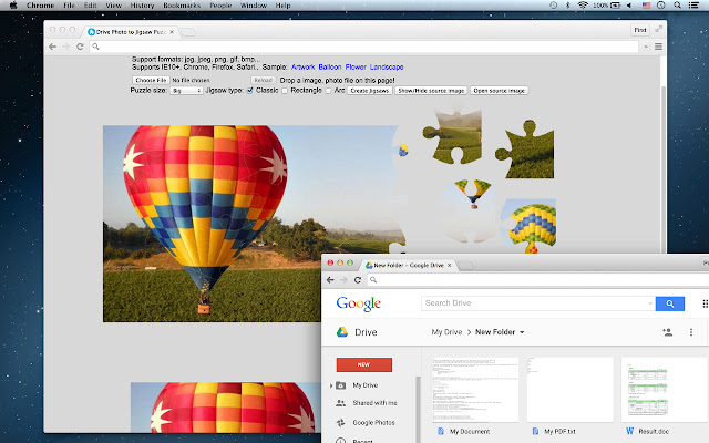 Drive Photo to Jigsaw Puzzle from Chrome web store to be run with OffiDocs Chromium online Drive Photo to Jigsaw Puzzle from Chrome web store to be run with OffiDocs Chromium online