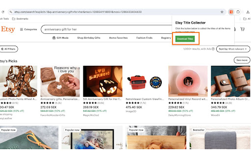Etsy Title Collector from Chrome web store to be run with OffiDocs Chromium online Etsy Title Collector from Chrome web store to be run with OffiDocs Chromium online