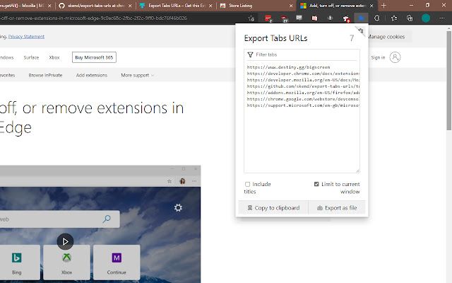 Export Tabs URLs from Chrome web store to be run with OffiDocs Chromium online Export Tabs URLs from Chrome web store to be run with OffiDocs Chromium online