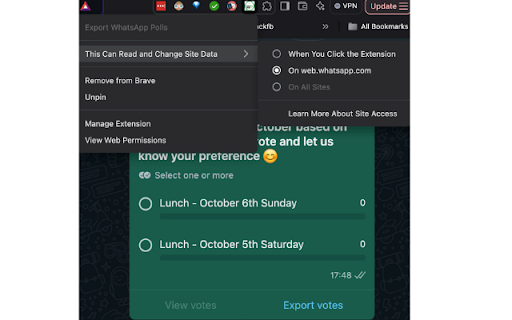 Export WhatsApp Polls from Chrome web store to be run with OffiDocs Chromium online Export WhatsApp Polls from Chrome web store to be run with OffiDocs Chromium online