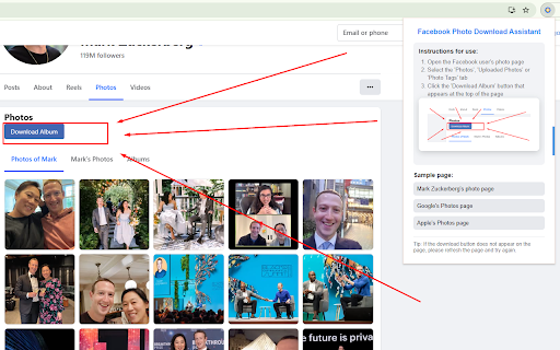 Facebook photo download assistant from Chrome web store to be run with OffiDocs Chromium online Facebook photo download assistant from Chrome web store to be run with OffiDocs Chromium online