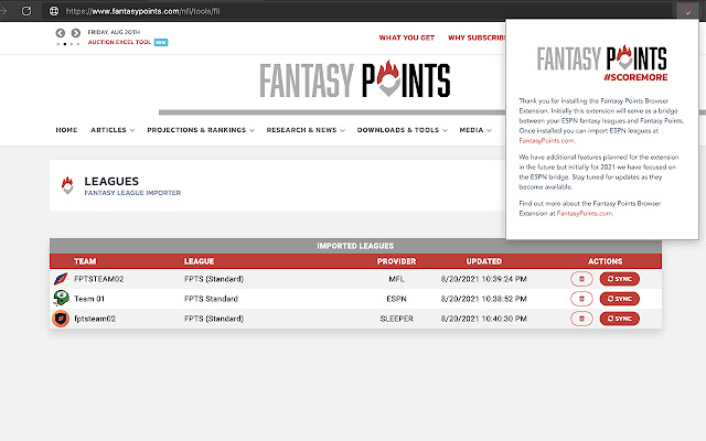 Fantasy Points Browser Extension from Chrome web store to be run with OffiDocs Chromium online Fantasy Points Browser Extension from Chrome web store to be run with OffiDocs Chromium online