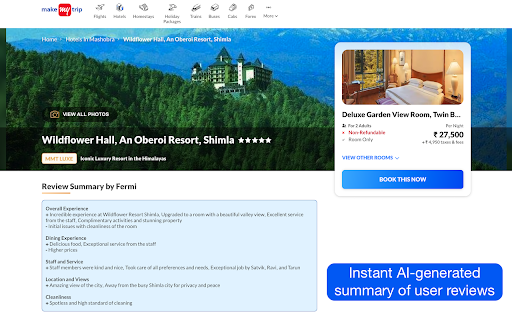 Fermi Summarise Reviews on MakeMyTrip from Chrome web store to be run with OffiDocs Chromium online Fermi Summarise Reviews on MakeMyTrip from Chrome web store to be run with OffiDocs Chromium online