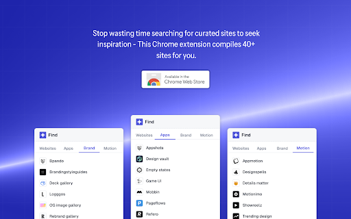 Find Inspiration, Not Sites from Chrome web store to be run with OffiDocs Chromium online Find Inspiration, Not Sites from Chrome web store to be run with OffiDocs Chromium online