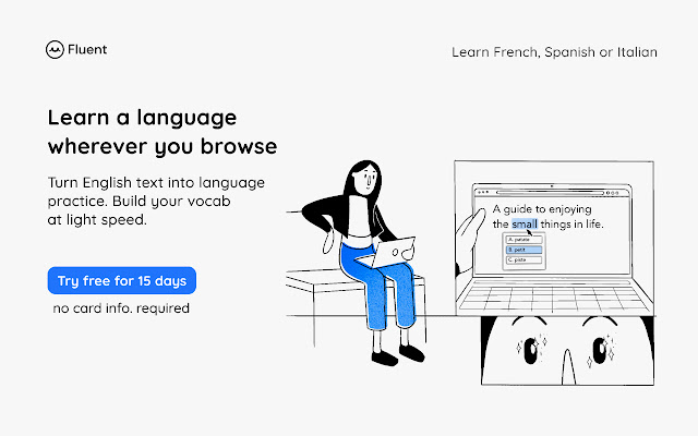 Fluent: Language Learning Vocab from Chrome web store to be run with OffiDocs Chromium online Fluent: Language Learning Vocab from Chrome web store to be run with OffiDocs Chromium online