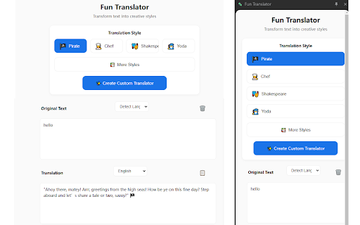 Fun Translator from Chrome web store to be run with OffiDocs Chromium online Fun Translator from Chrome web store to be run with OffiDocs Chromium online
