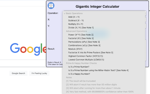 Gigantic Integer Calculator from Chrome web store to be run with OffiDocs Chromium online Gigantic Integer Calculator from Chrome web store to be run with OffiDocs Chromium online