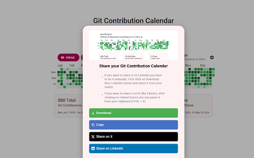 Git Contribution Calendar from Chrome web store to be run with OffiDocs Chromium online Git Contribution Calendar from Chrome web store to be run with OffiDocs Chromium online