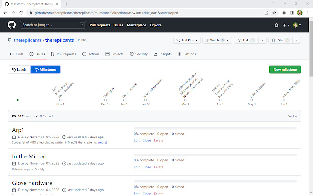 GitHub Milestones Timeline from Chrome web store to be run with OffiDocs Chromium online GitHub Milestones Timeline from Chrome web store to be run with OffiDocs Chromium online