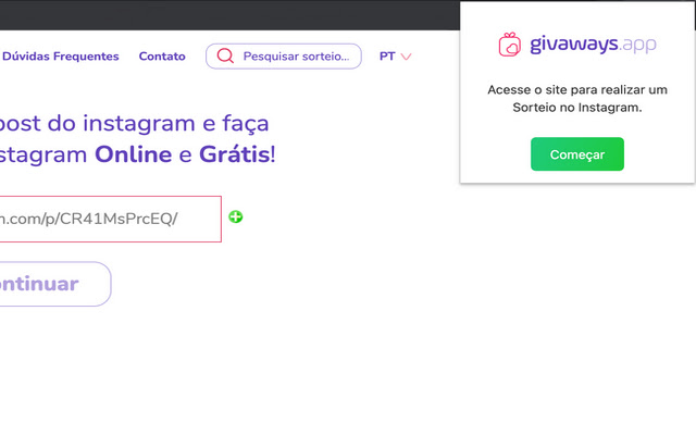 Givaways App Sorteios Grátis no Instagram from Chrome web store to be run with OffiDocs Chromium online Givaways App Sorteios Grátis no Instagram from Chrome web store to be run with OffiDocs Chromium online