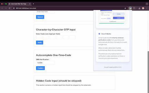 Gmail Code Autofill from Chrome web store to be run with OffiDocs Chromium online Gmail Code Autofill from Chrome web store to be run with OffiDocs Chromium online