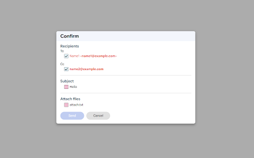 Gmail confirm before sending from Chrome web store to be run with OffiDocs Chromium online Gmail confirm before sending from Chrome web store to be run with OffiDocs Chromium online