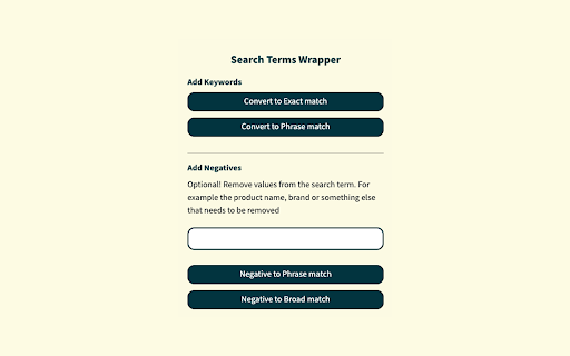Google Ads Search Terms Wrapper from Chrome web store to be run with OffiDocs Chromium online Google Ads Search Terms Wrapper from Chrome web store to be run with OffiDocs Chromium online