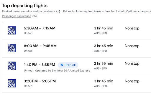 Google Flights Starlink Indicator from Chrome web store to be run with OffiDocs Chromium online Google Flights Starlink Indicator from Chrome web store to be run with OffiDocs Chromium online