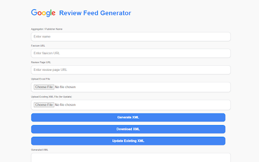 Google Review Feed Generator from Chrome web store to be run with OffiDocs Chromium online Google Review Feed Generator from Chrome web store to be run with OffiDocs Chromium online